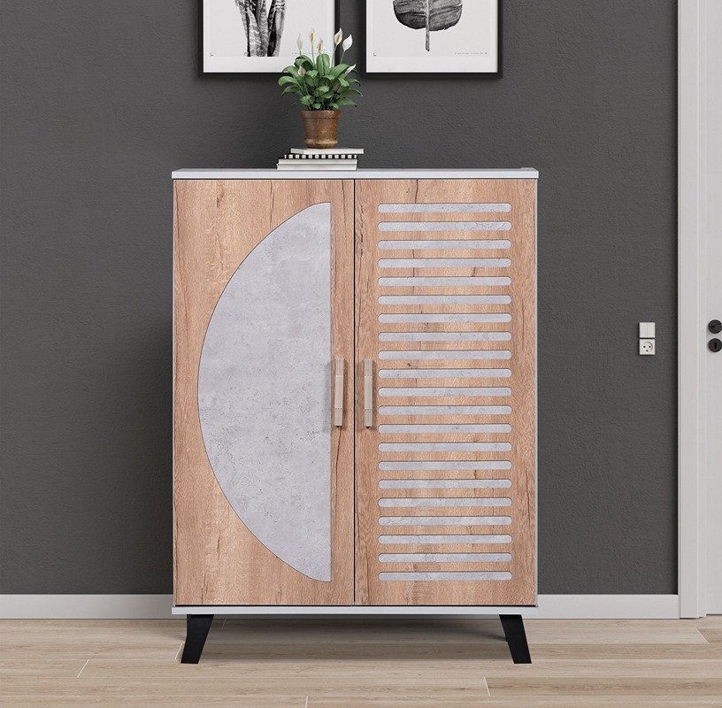 Shoe Cabinet, 80 cm, Grey/Wood - KM-SA25-257